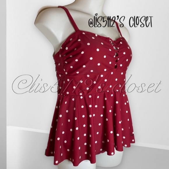 Torrid Disney Minnie Mouse Red Dot Retro Lattice Peplum Swim Dress Swimsuit 3X - Picture 5 of 16